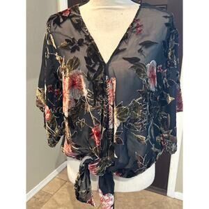 Lovestitch Velvet Hippie Boho Cut Out Floral Top
